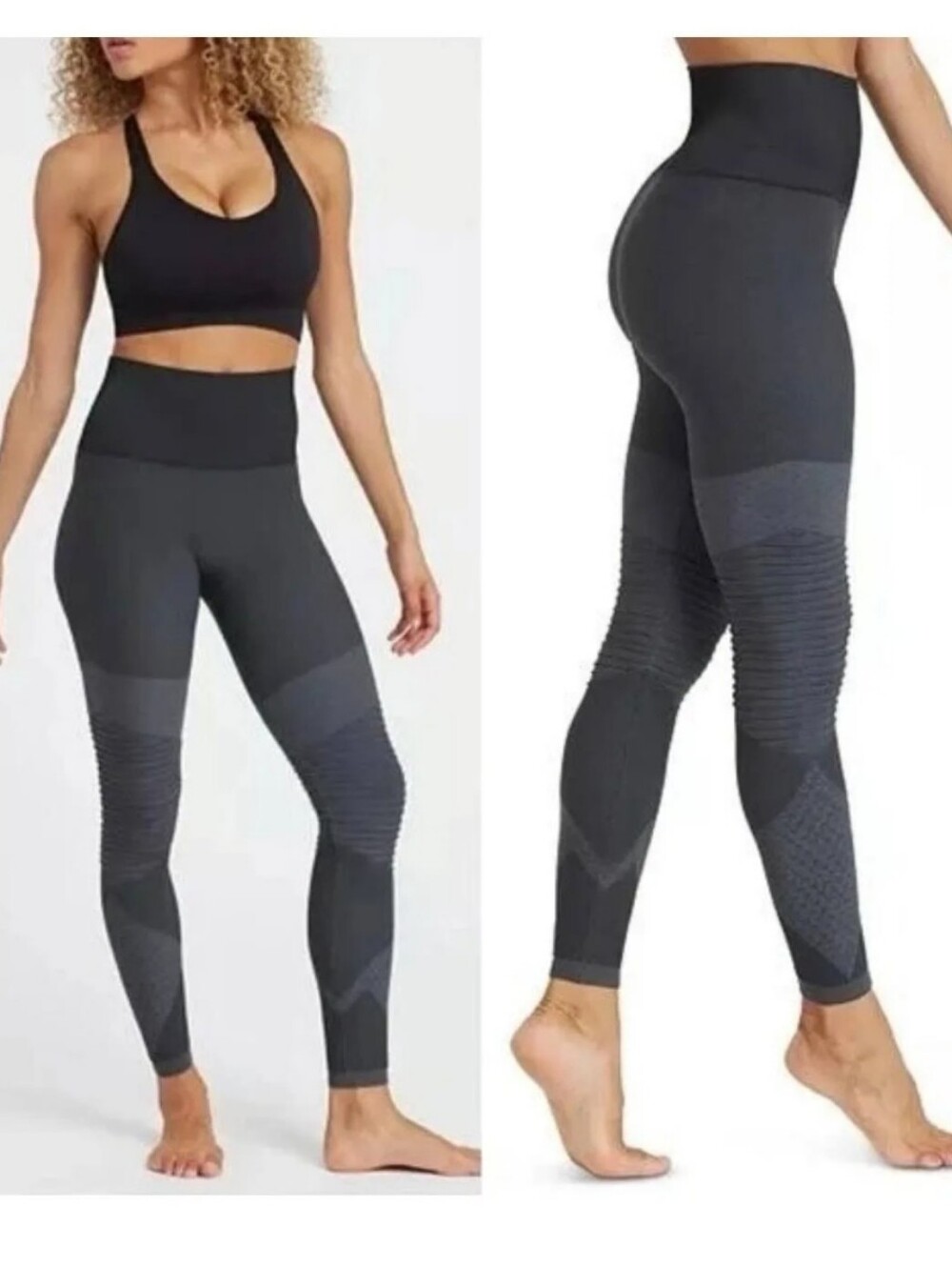 SPANX High-Waist Ribbed Seamless Leggings - Charcoal/Black